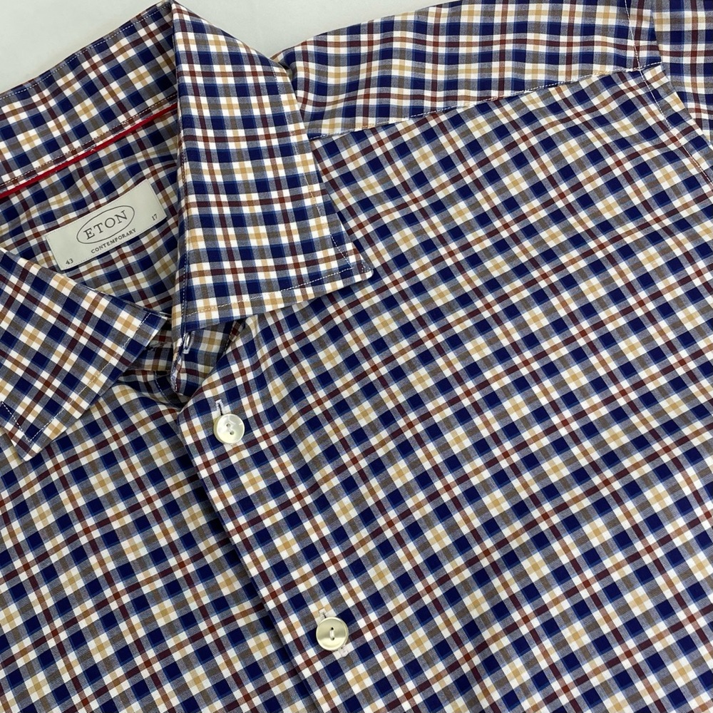 ETON Contemporary 43 17 Plaid Check Cotton Men's Shirt  Colorful Blue